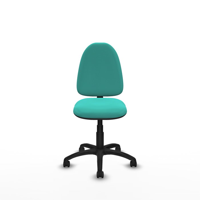 Silla de oficina Aýna con mecanismo Contacto permanente básico tapizada con Similpiel color Turquesa. Equipada con Base poliamida negra, Sin brazos y Ruedas de parqué Silla de oficina Aýna con mecanismo Contacto permanente básico tapizada con Similpiel color Turquesa. Equipada con Base poliamida negra, Sin brazos y Ruedas de parqué