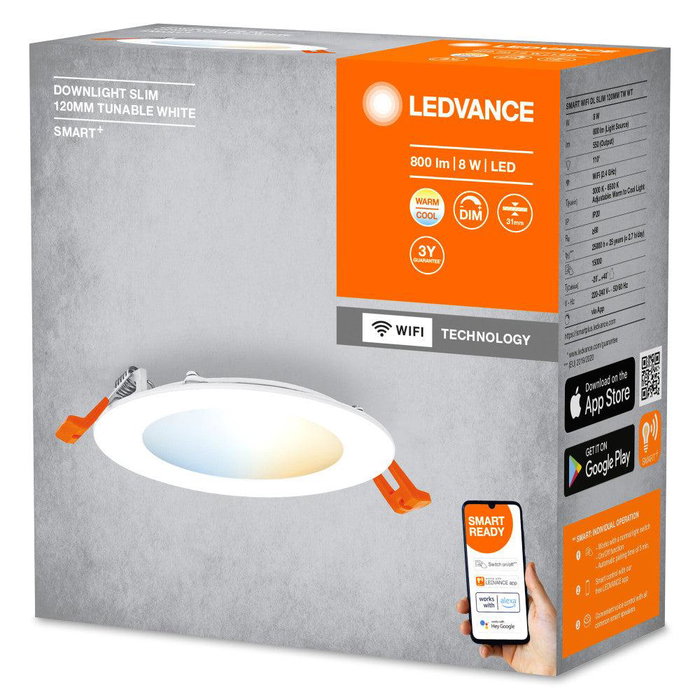 Ledvance [LVE-4058075573253] Downlight LED Inteligente 8W 550Lm 3000K-6500K 110° IP20 Regulable Blanco Dinámico