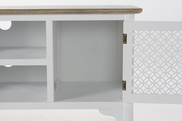 DKD Home Decor Mueble TV Tradicional Arabe white Blanco Marron Claro 120 x 45 x 58 cm