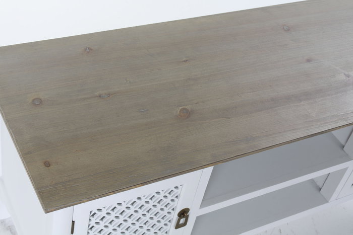 DKD Home Decor Mueble TV Tradicional Arabe white Blanco Marron Claro 120 x 45 x 58 cm