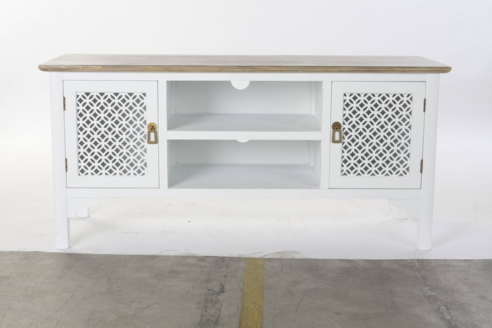 DKD Home Decor Mueble TV Tradicional Arabe white Blanco Marron Claro 120 x 45 x 58 cm