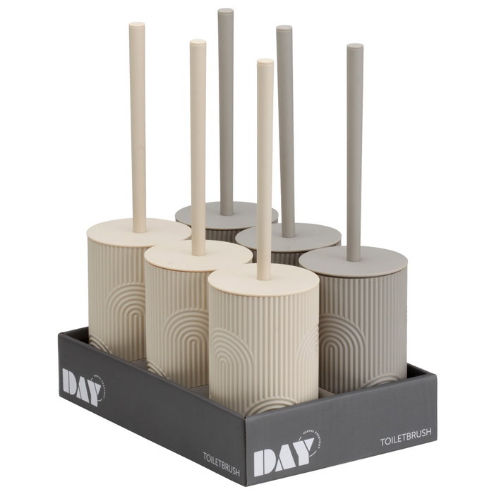 Day Escobilla WC con Cepillo de Nailon, Diámetro 9,5 cm Altura 36 cm en Plástico ABS - Colores Surtidos (Beige/Gris) con Relieve