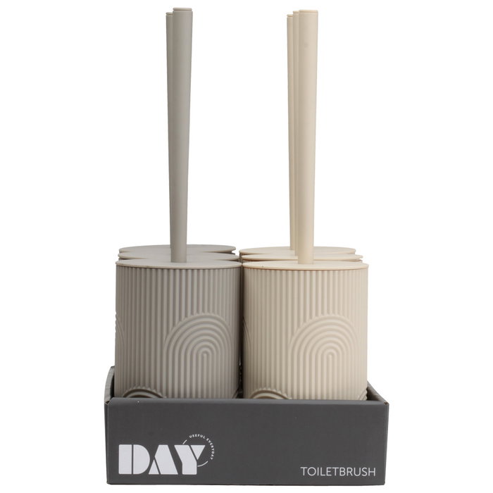 Day Escobilla WC con Cepillo de Nailon, Diámetro 9,5 cm Altura 36 cm en Plástico ABS - Colores Surtidos (Beige/Gris) con Relieve