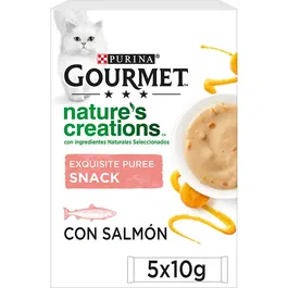 Purina Gourmet Nature's Creations Puré con Salmón y Zanahoria - Snack Líquido para Gato sin Colorantes - Bolsita 11x5x10 gr