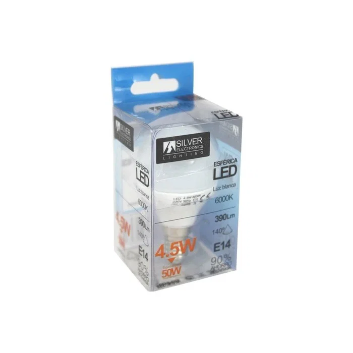 Silverht Bombilla LED Decorativa Esférica A+ 5W (Equivalente 50W), Base E14, Luz Blanca 5000K, 440 lm, Lámpara de Ahorro Energético 961214