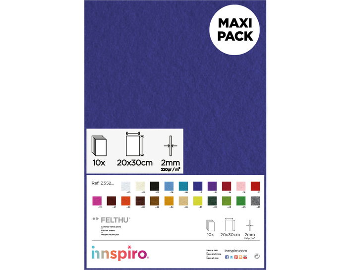 Innspiro Fieltro Acrílico Azul Fuerte Láminas 20x30cm 2mm 10u. Innspiro Fieltro Acrílico Azul Fuerte Láminas 20x30cm 2mm 10u.