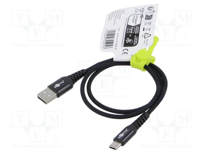 GOOBAY Cable USB 2.0 de USB A a USB C, 0,5m, Negro Textil GOOBAY Cable USB 2.0 de USB A a USB C, 0,5m, Negro Textil