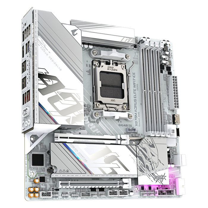 Gigabyte X870M AORUS ELITE WIFI7 ICE Placa Base - AMD X870, Socket AM5, DDR5 hasta 8200 MHz, Wi-Fi 7, Bluetooth 5.4, USB4, 2x M.2 PCIe 5.0/4.0, 2.5GbE LAN - Color Blanco - Micro-ATX