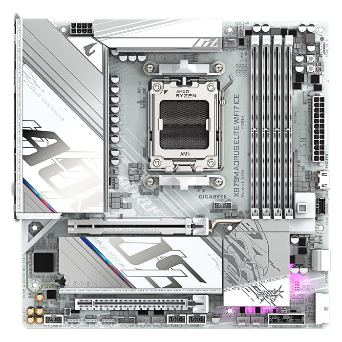 Gigabyte X870M AORUS ELITE WIFI7 ICE Placa Base - AMD X870, Socket AM5, DDR5 hasta 8200 MHz, Wi-Fi 7, Bluetooth 5.4, USB4, 2x M.2 PCIe 5.0/4.0, 2.5GbE LAN - Color Blanco - Micro-ATX