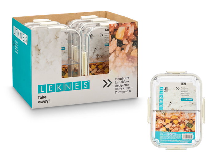 Leknes Fiambrera Divisoria Hermética Blanca 2L 23 x 9 x 16 cm (Set de 12)