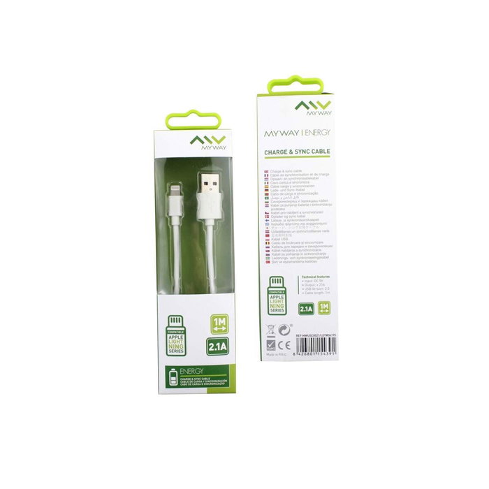 myway cable USB-Lightning 2.4A 1m blanco