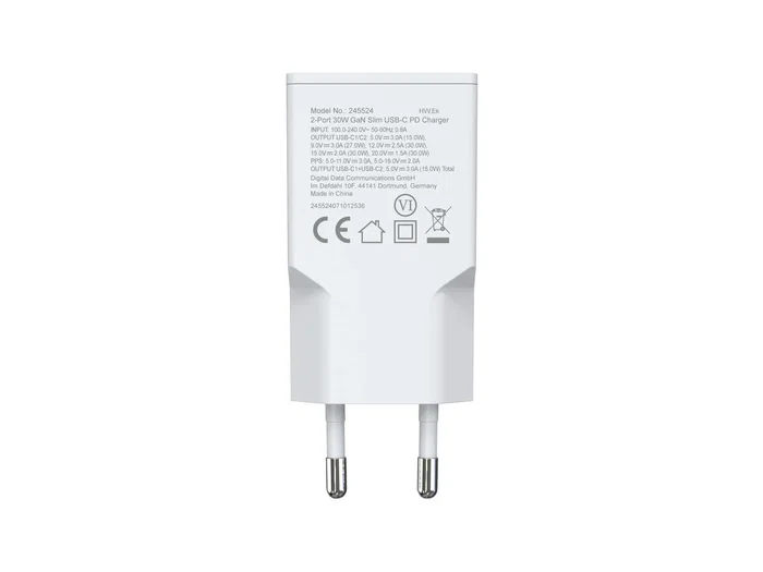 Equip 245524 Cargador de Pared GaN Slim 30W Blanco con 2 Puertos USB-C Power Delivery 3.0 y Quick Charge 3.0 para Carga Rápida Universal