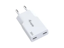 Equip 245524 Cargador de Pared GaN Slim 30W Blanco con 2 Puertos USB-C Power Delivery 3.0 y Quick Charge 3.0 para Carga Rápida Universal