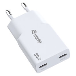 Equip Cargador GaN Slim 30W Blanco con 2 Puertos USB-C y USB-A