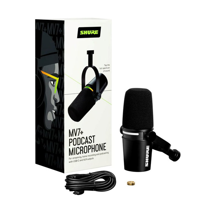 Shure MV7+ Micrófono de Podcast Negro (USB-C + XLR) Shure MV7+ Micrófono de Podcast Negro (USB-C + XLR)