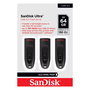 SanDisk Ultra 64GB USB 3.2 Gen 1 Flash Drive, 130 MB/s, Deslizable, Negro, 3 Unidades