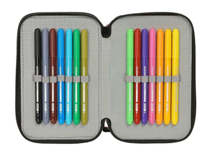 Safta Plumier Triple Estuche Escolar con 37 Piezas, Capacidad 12.5 x 19.5 x 5.5 cm, Para Material de Oficina y Papelería