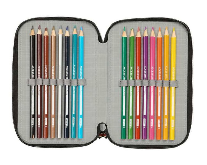 Safta Plumier Triple Estuche Escolar con 37 Piezas, Capacidad 12.5 x 19.5 x 5.5 cm, Para Material de Oficina y Papelería