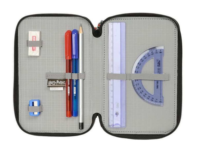 Safta Plumier Triple Estuche Escolar con 37 Piezas, Capacidad 12.5 x 19.5 x 5.5 cm, Para Material de Oficina y Papelería