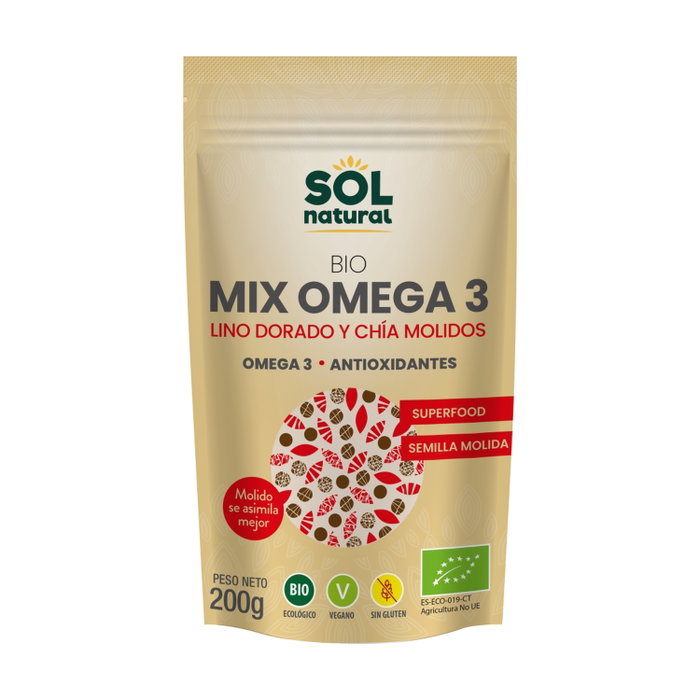 Sol Natural Mix Omega 3 Lino Dorado y Chía Molidos Bio 200g Ecológico Saludable Sol Natural Mix Omega 3 Lino Dorado y Chía Molidos Bio 200g Ecológico Saludable