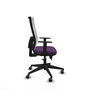 Silla de oficina Horna con mecanismo Sincro/Traslack tapizada con Tela color Morado y malla color Blanco. Equipada con lumbar 1D, Brazos 1D y Ruedas 65 mm parqué