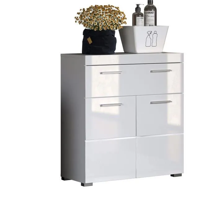 Trendteam TRE4251398913359 Mueble bajo de baño Amanda - Blanco - 2 puertas + 1 cajón - L73 x P31 x H79 cm