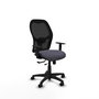 Silla de oficina Alocén con mecanismo Sincro/Traslack tapizada con Tela color Gris oscuro y malla color Negro. Equipada con lumbar 1D, Brazos 1D y Ruedas de nailon 50 mm