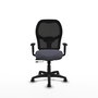 Silla de oficina Alocén con mecanismo Sincro/Traslack tapizada con Tela color Gris oscuro y malla color Negro. Equipada con lumbar 1D, Brazos 1D y Ruedas de nailon 50 mm
