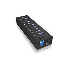 ICY BOX IB-AC6110 Hub USB 3.2 Gen 1 de 10 Puertos en Aluminio Negro con Fuente de Alimentación y Cable USB Tipo A a B