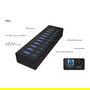 ICY BOX IB-AC6110 Hub USB 3.0 de 10 Puertos con Adaptador AC y Carcasa de Aluminio Negro