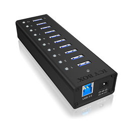 ICY BOX IB-AC6110 Hub USB 3.0 de 10 Puertos con Adaptador AC y Carcasa de Aluminio Negro