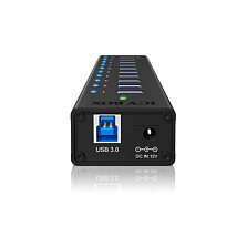 ICY BOX IB-AC6110 Hub USB 3.2 Gen 1 de 10 Puertos en Aluminio Negro con Fuente de Alimentación y Cable USB Tipo A a B