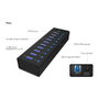 ICY BOX IB-AC6110 Hub USB 3.0 de 10 Puertos con Puerto de Carga, Negro