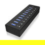 ICY BOX IB-AC6110 Hub USB 3.0 de 10 Puertos con Adaptador AC y Carcasa de Aluminio Negro