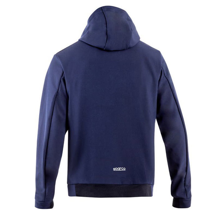 Sparco SBMJ0004B0K052XL Chaqueta Softshell Ligera con Capucha Negra-Azul, Repelente al Agua y Forro Polar, Talla XXL