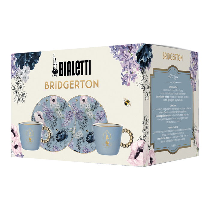 Bialetti BRID001 Taza de Café con Platillo, 0.08 L, Porcelana Azul, Set de 2 Unidades