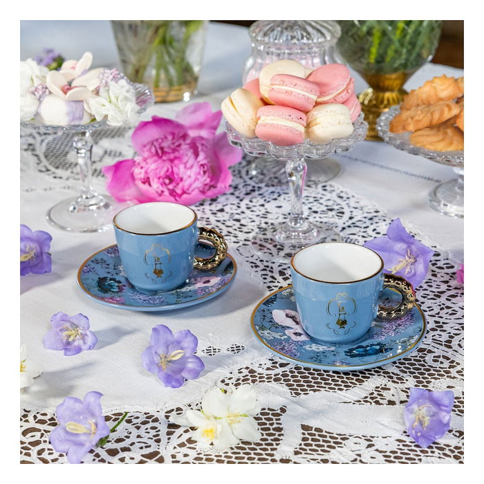 Bialetti BRID001 Taza de Café con Platillo, 0.08 L, Porcelana Azul, Set de 2 Unidades