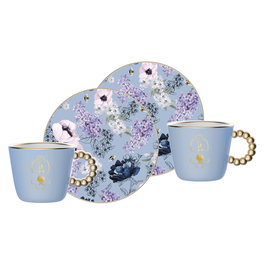 Bialetti BRID001 Taza de Café con Platillo, 0.08 L, Porcelana Azul, Set de 2 Unidades