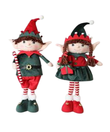DKD Home Decor Figura de Elfo en Poliéster, Pack de 2, Rojo y Verde