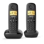 Gigaset Teléfono fijo Basic 100 Duo, negro, pantalla retroiluminada, agenda 50 contactos, bloqueo de llamadas y modo manos libres