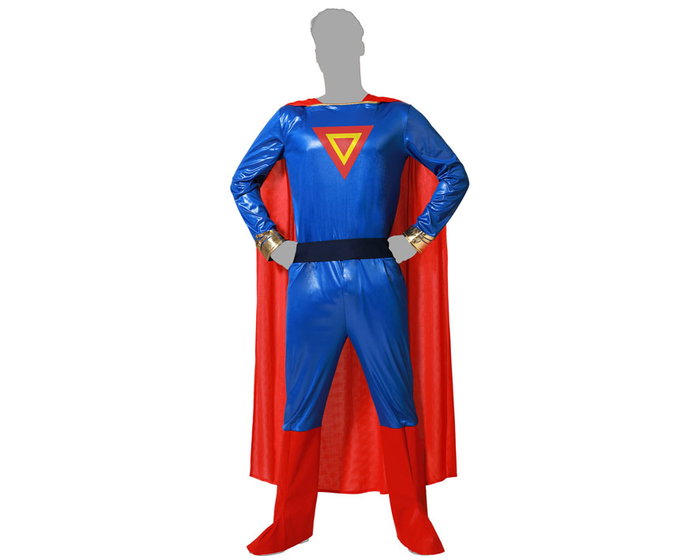 Disfraz de Superhéroe para Hombre Adulto, Mono Azul con Capa y Cinturón para Carnaval o Fiesta, Tallas M y L