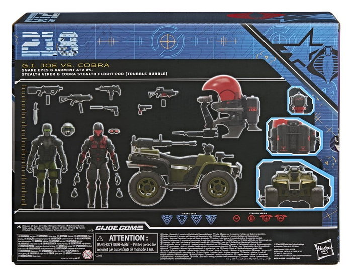 Hasbro G.I. Joe Classified Series Set de Figuras y Vehículos Snake Eyes & Varmint ATV vs. Stealth Viper & Cobra Stealth Flight Pod