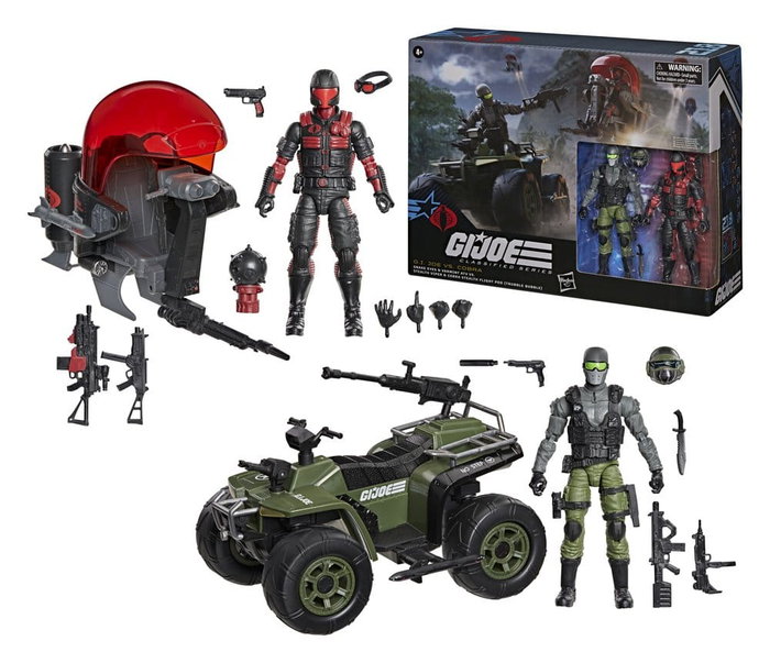 Hasbro G.I. Joe Classified Series Set de Figuras y Vehículos Snake Eyes & Varmint ATV vs. Stealth Viper & Cobra Stealth Flight Pod