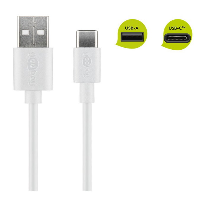 Goobay 45563 Cable de carga y sincronización USB-C 2.0 a USB A, 1 m, 3A, blanco