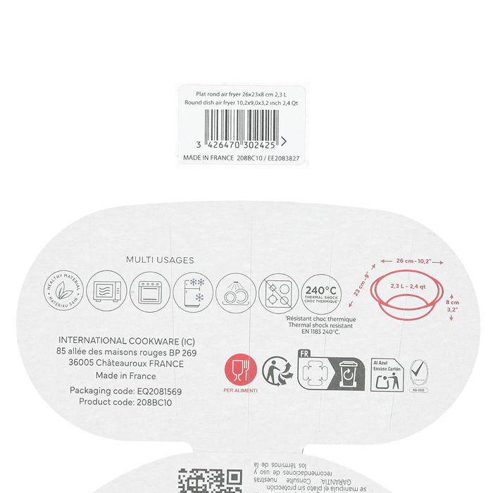 Fuente Redonda Vidrio Airfryer Ô Cuisine 26x26 cm- 2,3 L