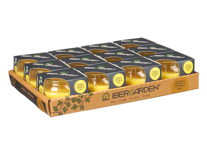 Ibergarden Vela Aromática Citronela en Tarro de Vidrio - 4.4x7.4x2.9 cm (Set de 24)