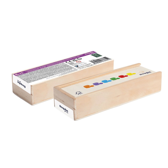 DEQUBE Accesorios Parchís Madera 6 Jugadores D00334 con Fichas y Dados, Idioma Español, +5 Años, Materiales Ecológicos