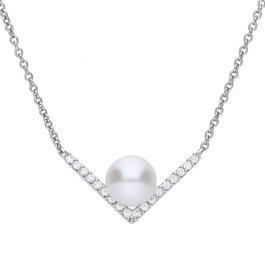 Diamonfire Collar de Plata de Ley con Perla y Circonita, Gris
