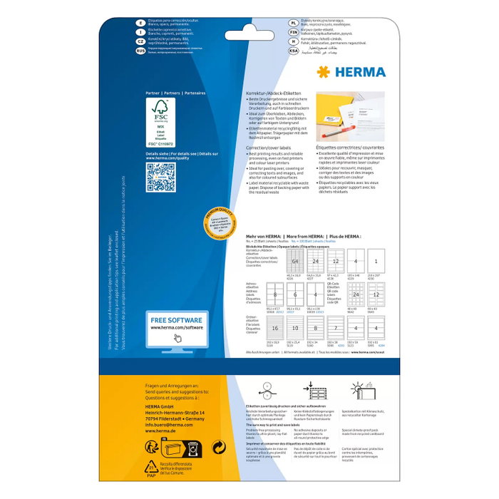 HERMA 9643 Etiquetas QR-Code A4 80x40 mm Blanco 300 St.