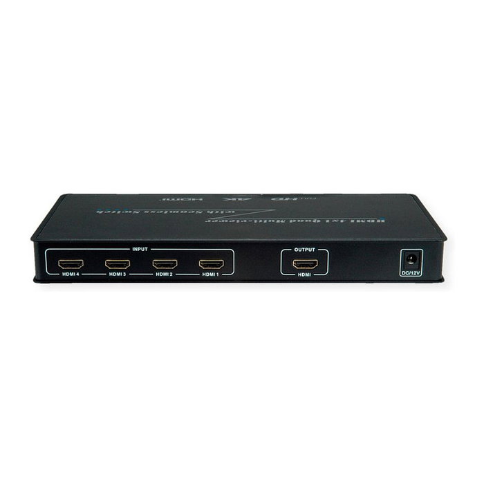 ROLINE Conmutador HDMI 4x1 QUAD Multi-Viewer, Metal Negro, 225 MHz, 4K 3840x2160, Plug & Play, Modelo 14.01.3596